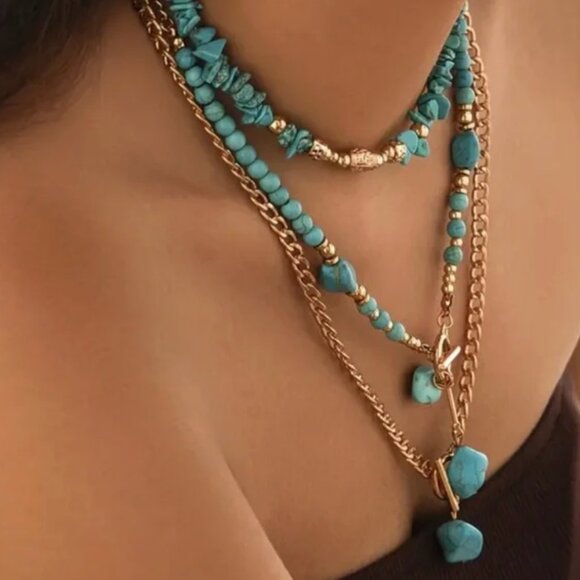 Amazon.com: WETMT Layered Boho Necklace for Women Gold Stack  NWOT Turquoise Gold Boho Stack Necklace Set
